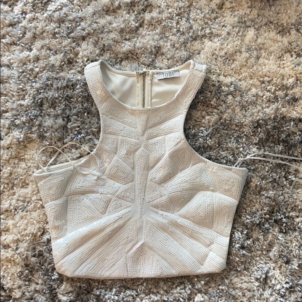 Tobi Sequin white crop top
